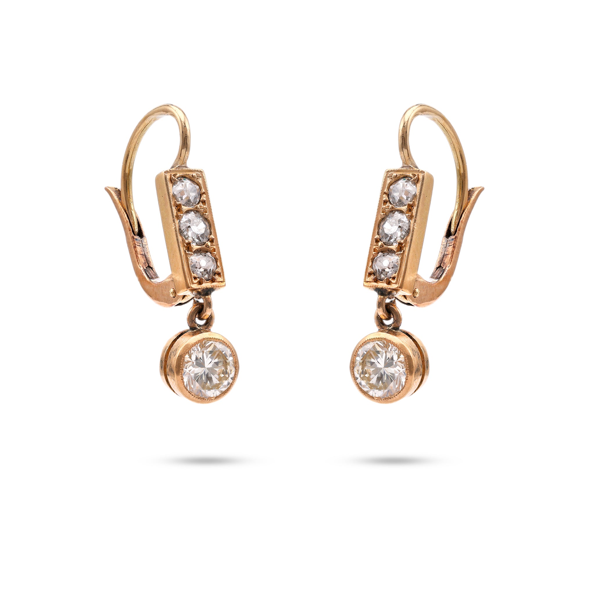 Antique Inspired Diamond 18k Yellow Gold Drop Earrings Earrings Jack Weir & Sons   