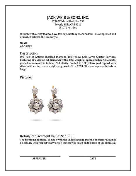 Antique Inspired Diamond 18k Yellow Gold Silver Cluster Earrings Earrings Jack Weir & Sons   