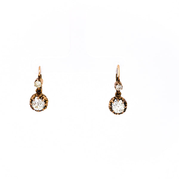Antique Inspired 1.93 Carat Diamond 18k Gold Drop Earrings