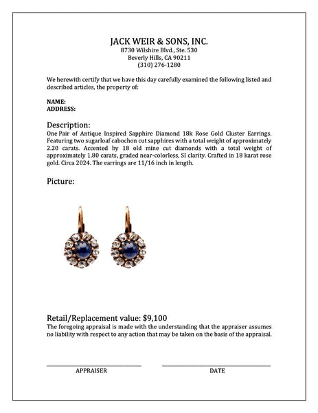 Antique Inspired Sapphire Diamond 18k Rose Gold Cluster Earrings Earrings Jack Weir & Sons   
