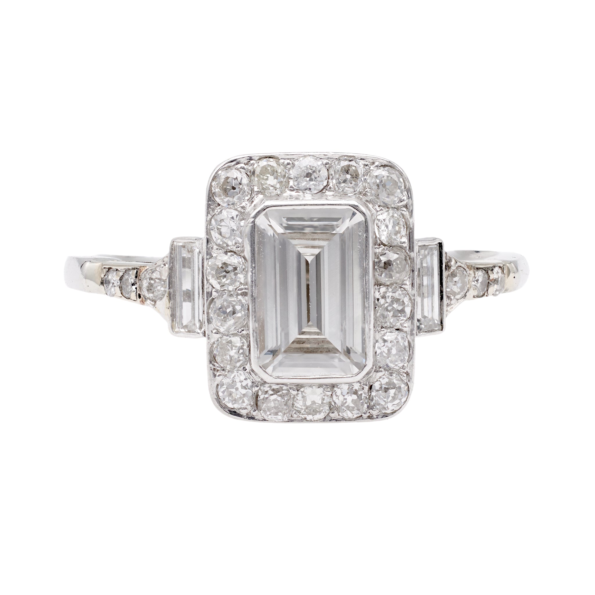 Art Deco Emerald Cut Diamond Platinum Ring Rings Jack Weir & Sons   