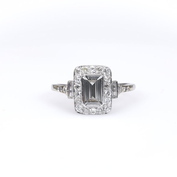 Art Deco Emerald Cut Diamond Platinum Ring