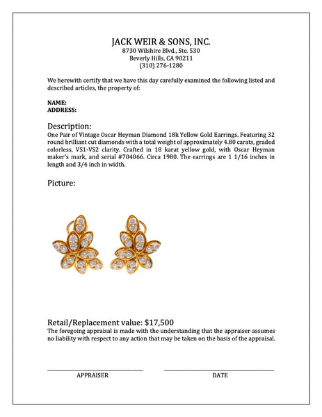 Vintage Oscar Heyman Diamond 18k Yellow Gold Earrings Earrings Jack Weir & Sons   