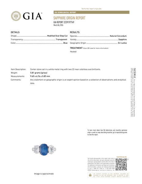 Vintage GIA 3.65 Carat Ceylon Sapphire Diamond Platinum Three Stone Ring Rings Jack Weir & Sons   