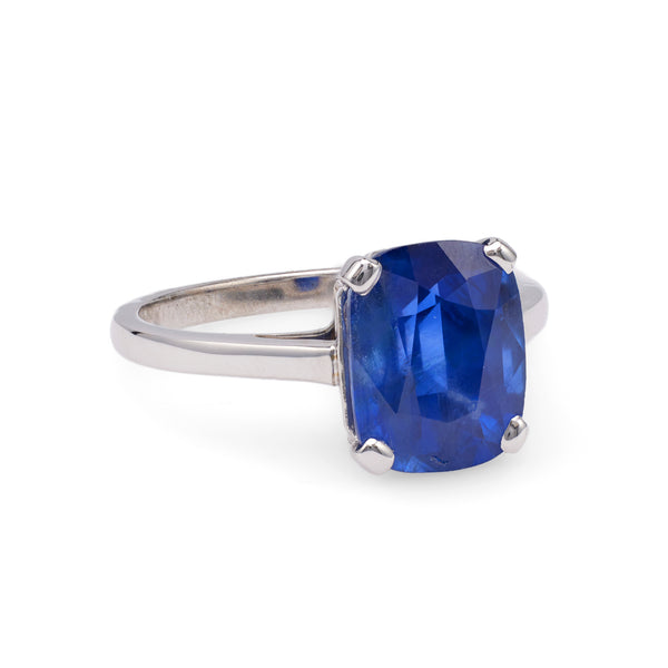 Vintage French GIA 4.24 Carat Ceylon Sapphire 18k White Gold Solitaire Ring Rings Jack Weir & Sons   