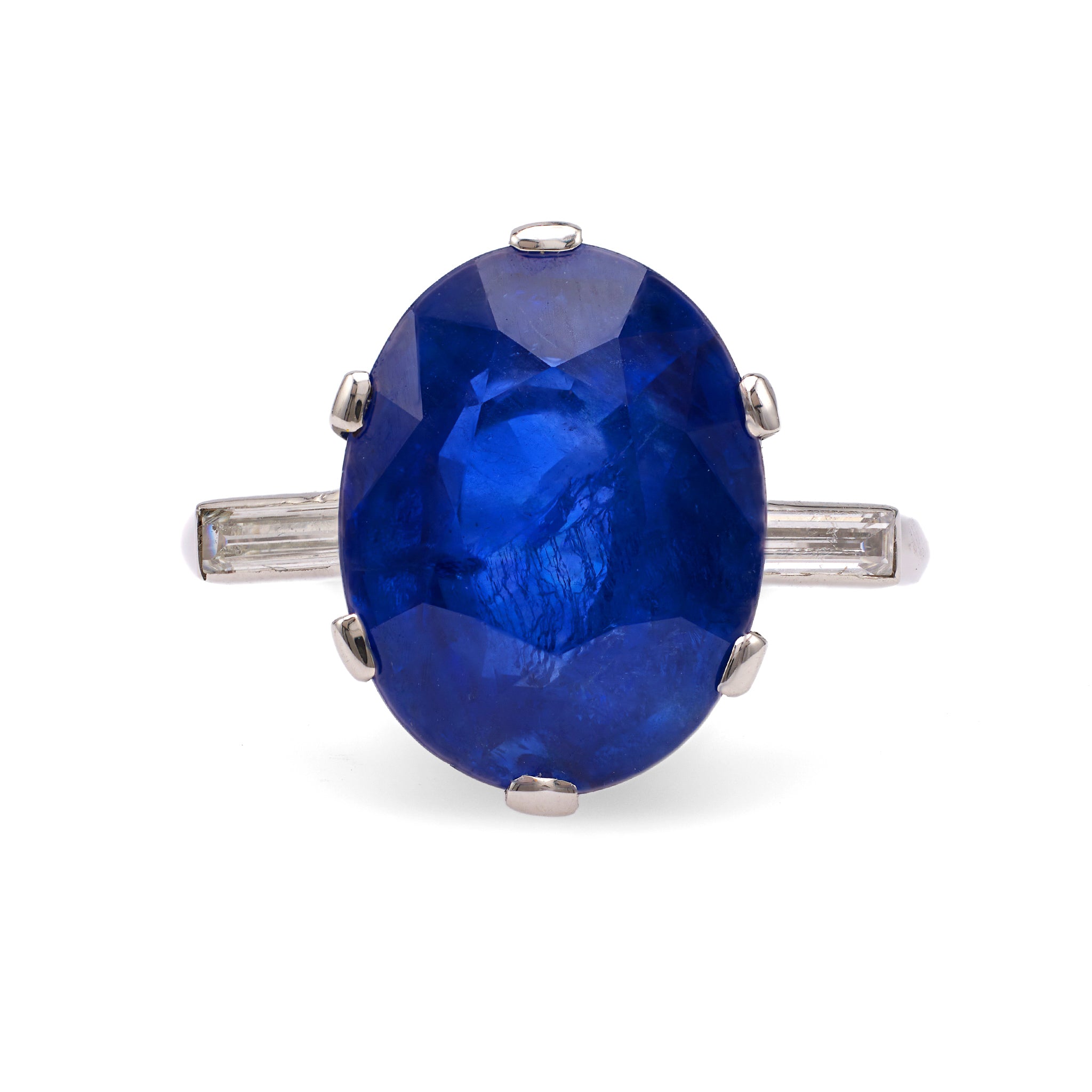 Art Deco GIA 7.05 Carat Ceylon Sapphire and Diamond Platinum Ring Rings Jack Weir & Sons   