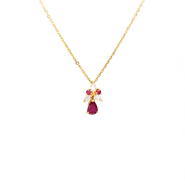 Vintage Ruby Diamond 18k Yellow Gold Pendant Necklace