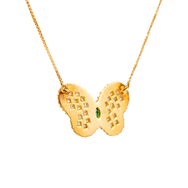 Vintage Italian Emerald and Diamond 18k Yellow Gold Butterfly Necklace Necklaces Jack Weir & Sons   