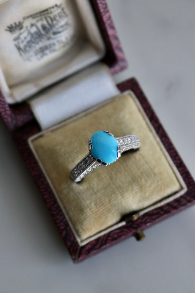 Vintage Turquoise and Diamond 18k White Gold Ring Rings Jack Weir & Sons   