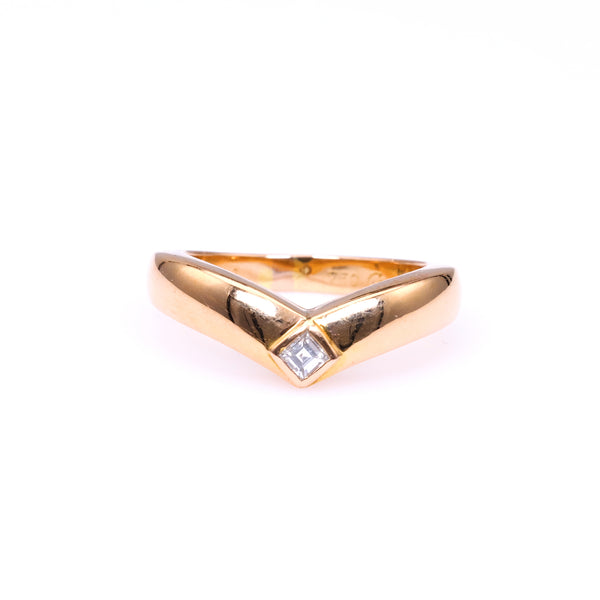 Vintage Cartier Diamond 18k Rose Gold Chevron Band Ring