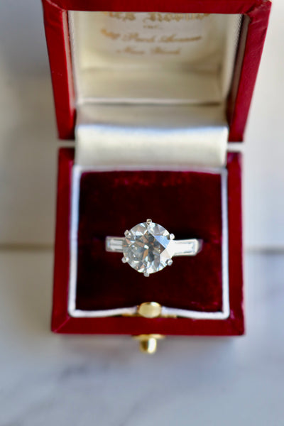 Mid-Century French GIA 3.08 Carat Round Brilliant Diamond Platinum Engagement Ring Rings Jack Weir & Sons   