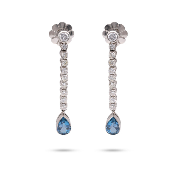 Art Deco Aquamarine Diamond Platinum Dangle Earrings Earrings Jack Weir & Sons   