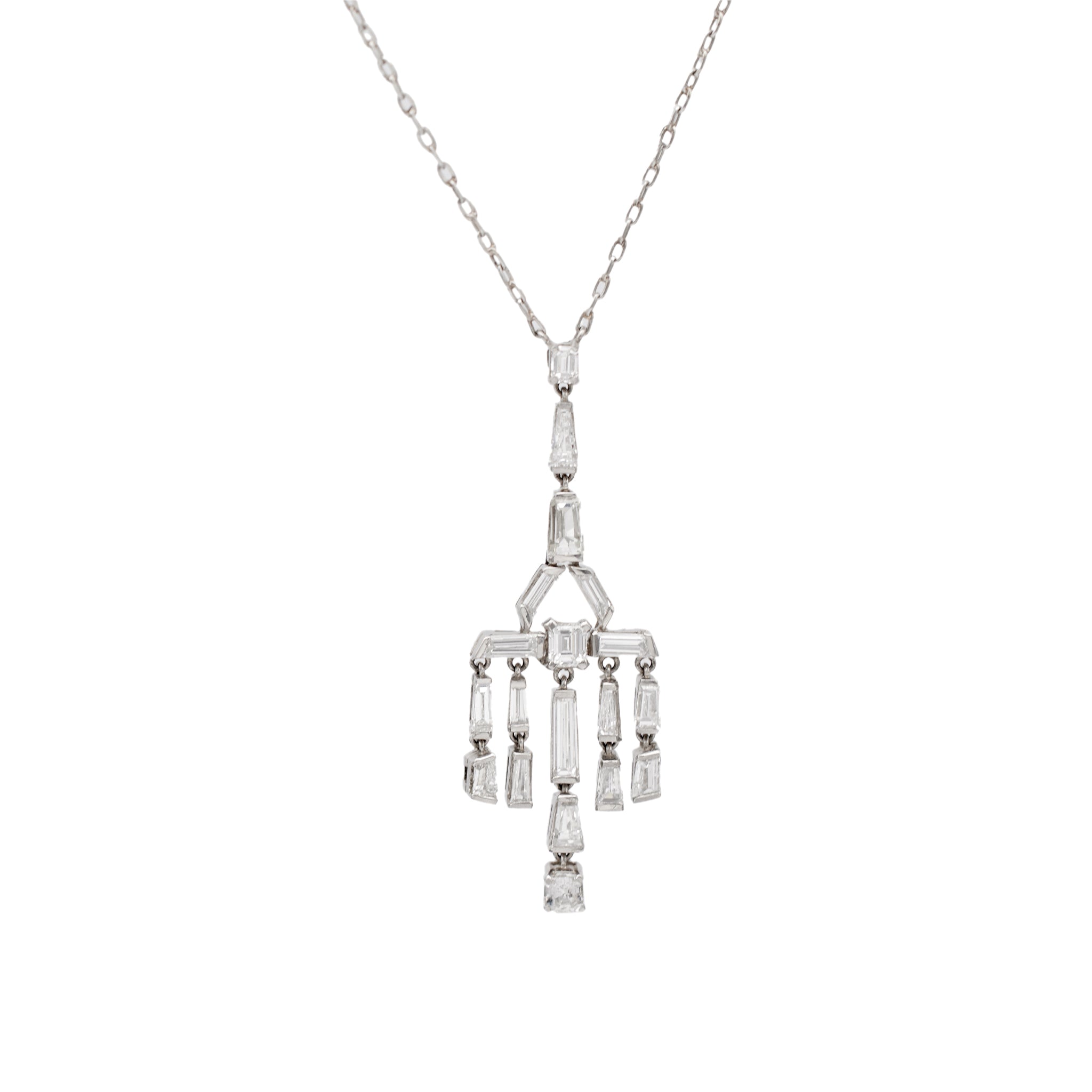 Art Deco Inspired Diamond Platinum 14k White Gold Necklace Necklaces Jack Weir & Sons   