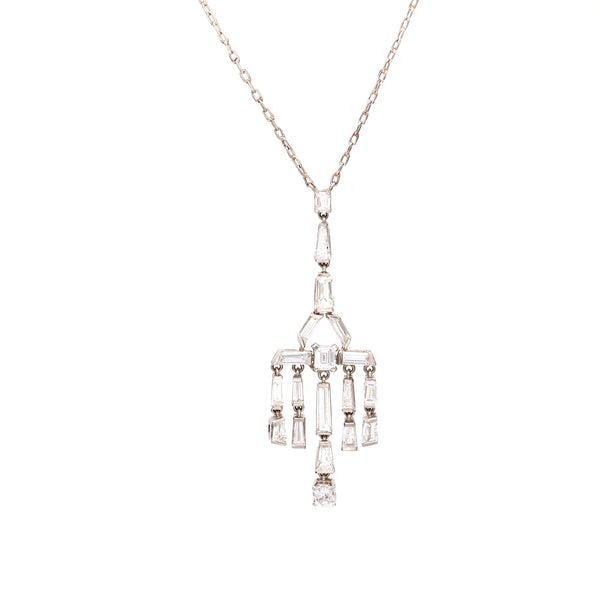 Art Deco Inspired Diamond Platinum 14k White Gold Necklace