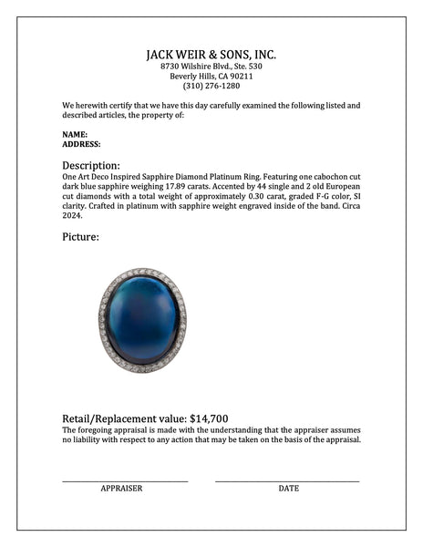 Art Deco Inspired Sapphire Diamond Platinum Ring Rings Jack Weir & Sons   