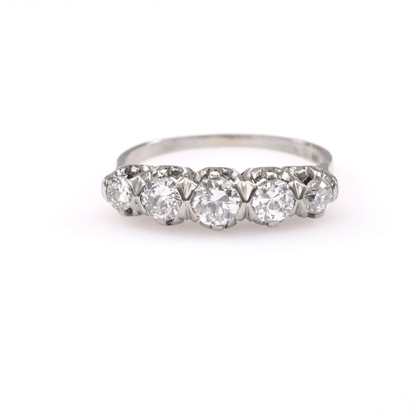 Art Deco Diamond Platinum Five Stone Ring