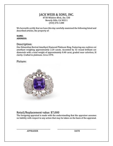 Edwardian Revival Amethyst Diamond Platinum Ring