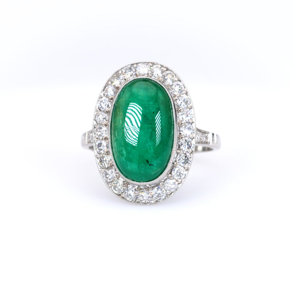 Art Deco Inspired Emerald Diamond Platinum Ring