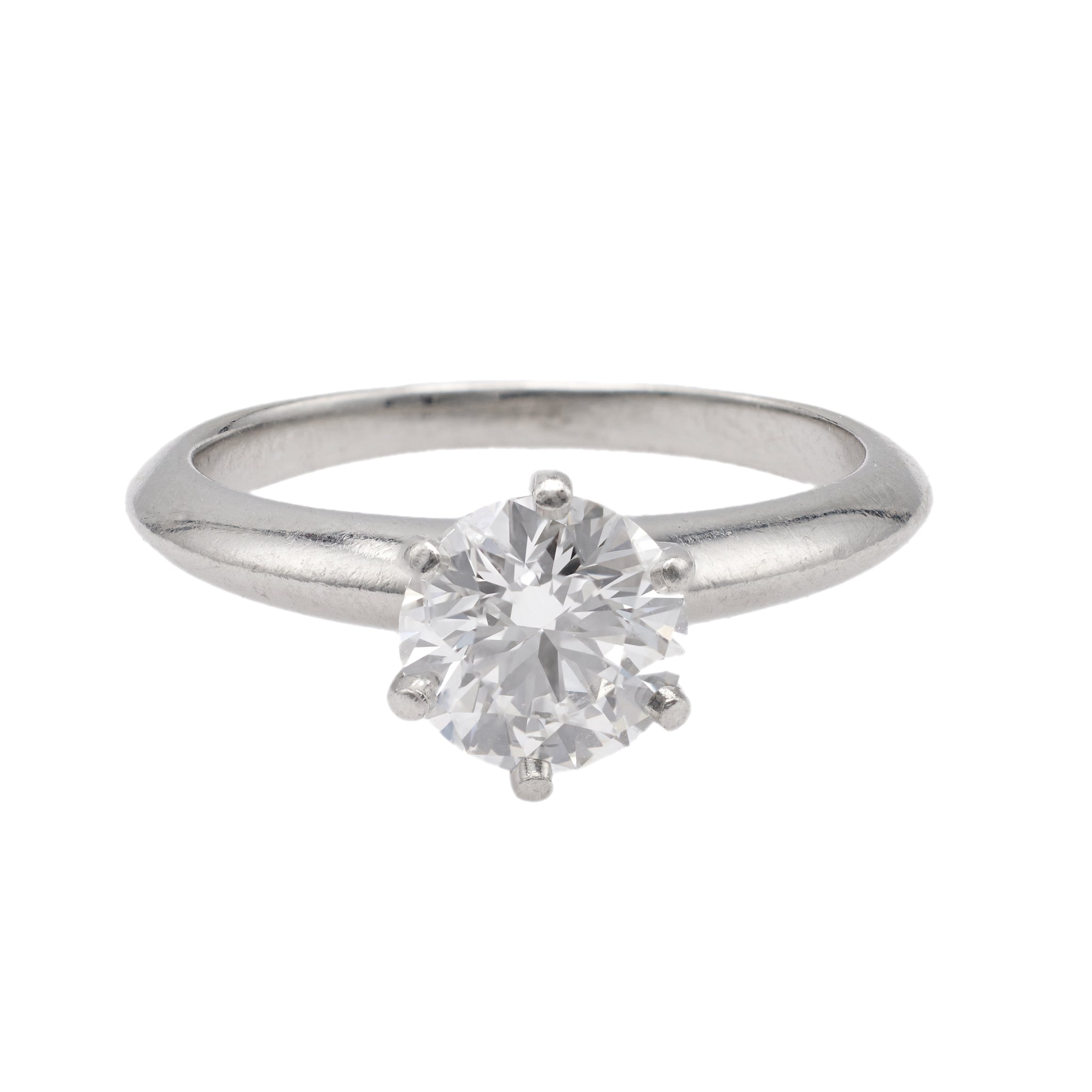 Vintage Tiffany & Co. 1.08 Carat Round Brilliant Cut Diamond Platinum Solitaire Ring Rings Jack Weir & Sons   