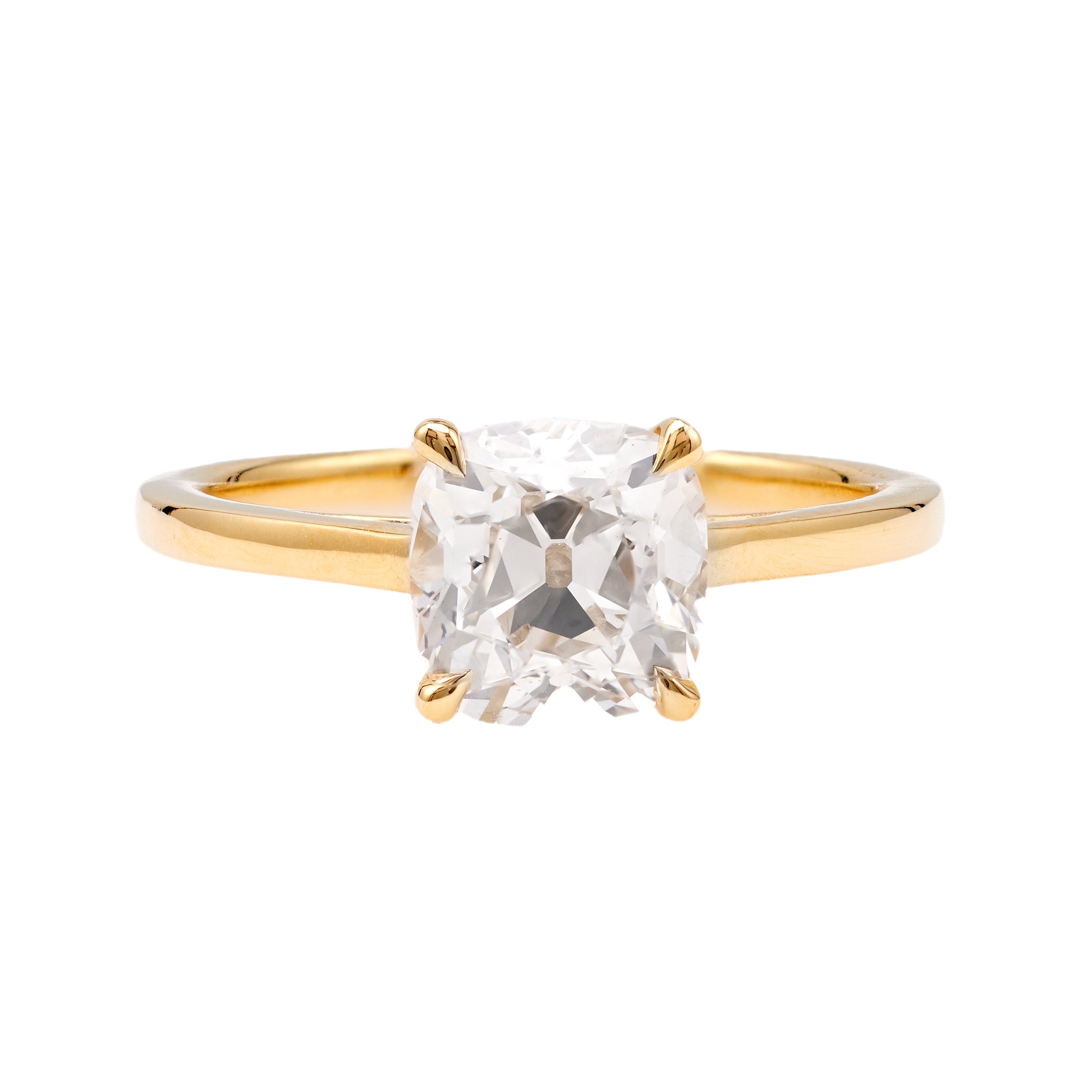 GIA 1.83 Carat Old Mine Cut Diamond 18k Yellow Gold Solitaire Ring