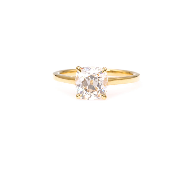 GIA 1.83 Carat Old Mine Cut Diamond 18k Yellow Gold Solitaire Ring