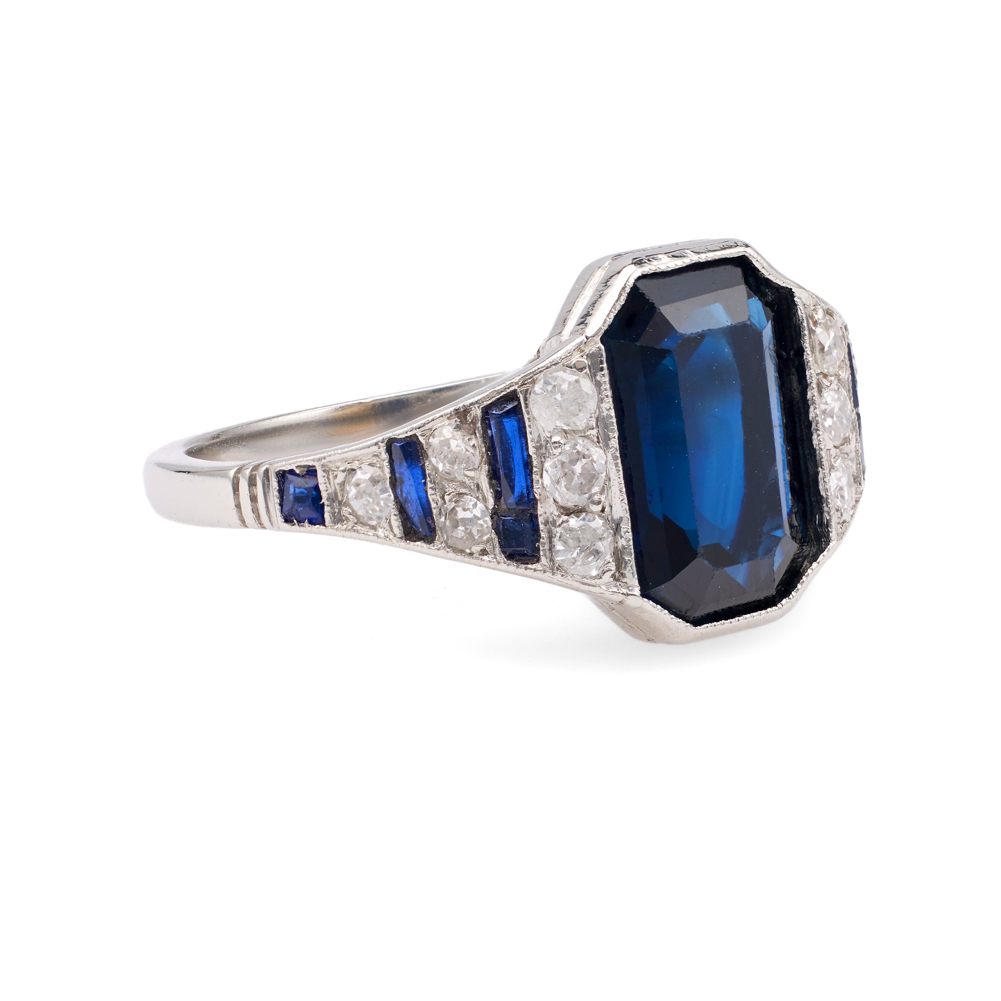 Art Deco French GIA 2.65 Carat Australian No Heat Sapphire Diamond 18k White Gold Platinum Ring Rings Jack Weir & Sons   