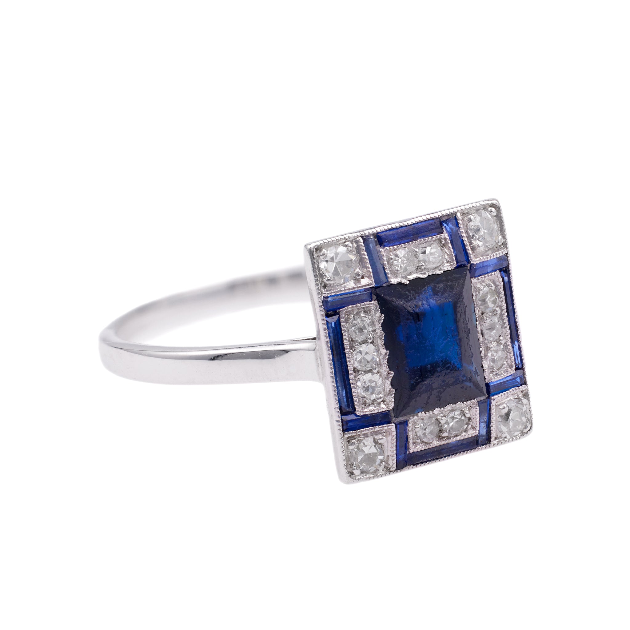 Art Deco Sapphire Diamond Platinum Geometric Ring Rings Jack Weir & Sons   