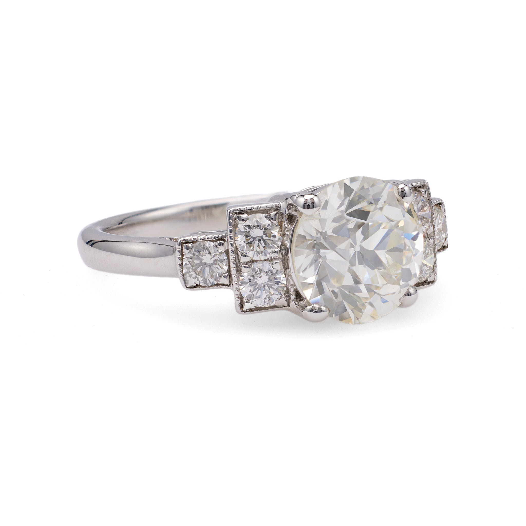 Art Deco Inspired GIA 2.21 Carat Old European Cut Diamond 18k White Gold Ring Rings Jack Weir & Sons   