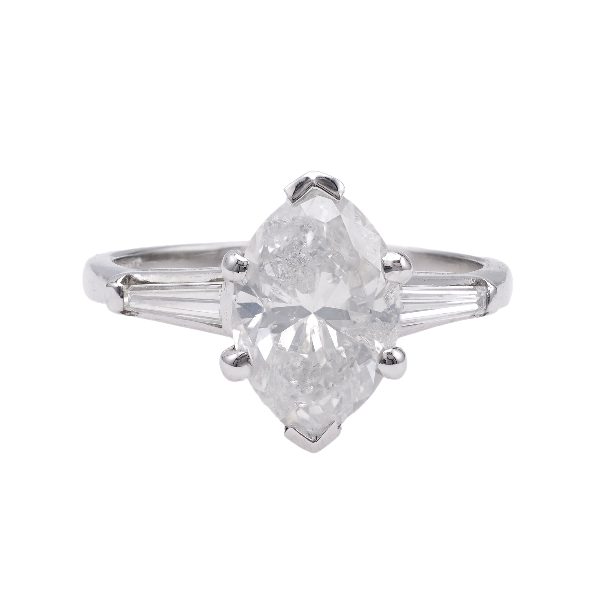 Mid-Century GIA 2.57 Carat Marquise Cut Diamond Platinum Ring Rings Jack Weir & Sons   