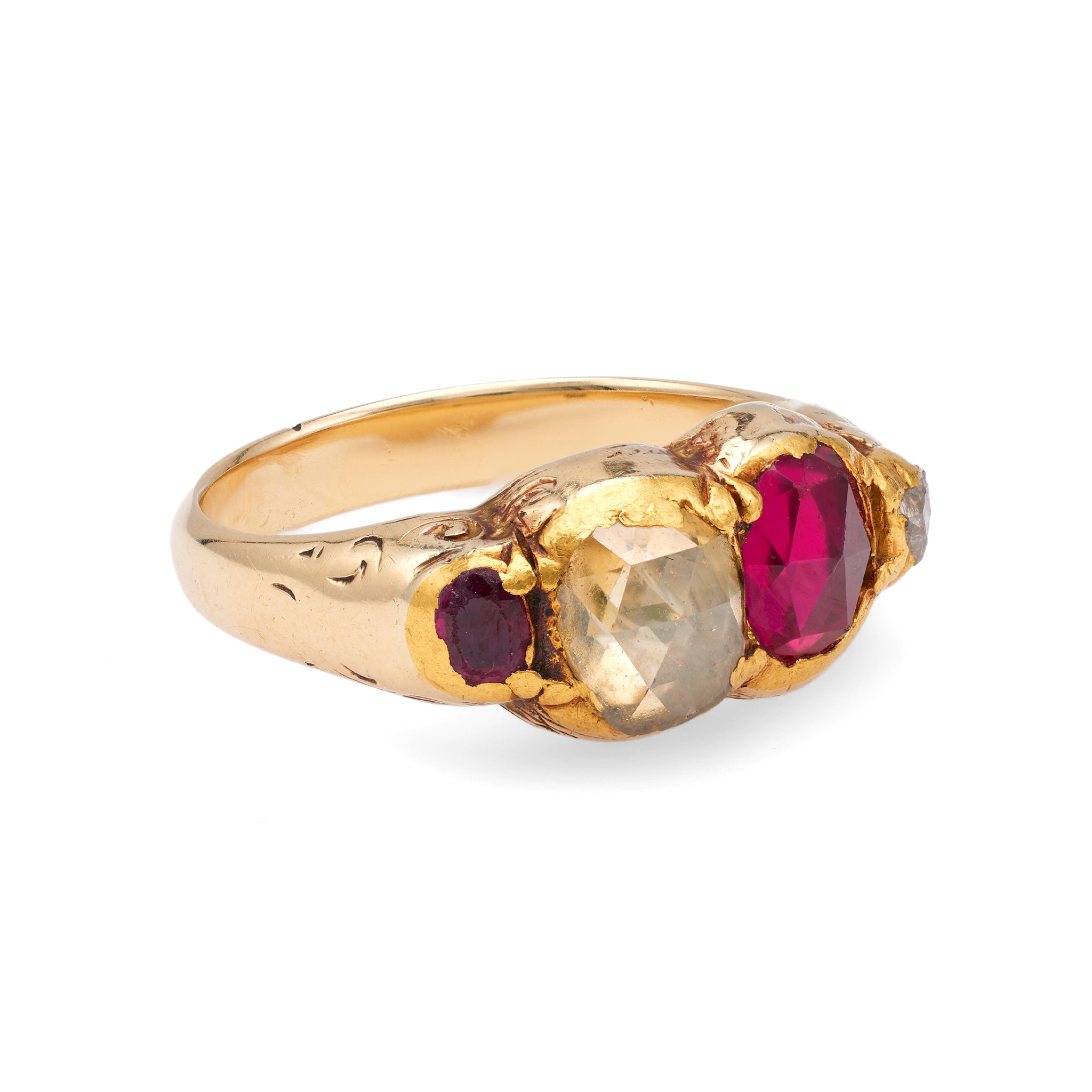 Late Victorian Diamond and Synthetic Ruby 14k Yellow Gold Ring Rings Jack Weir & Sons   