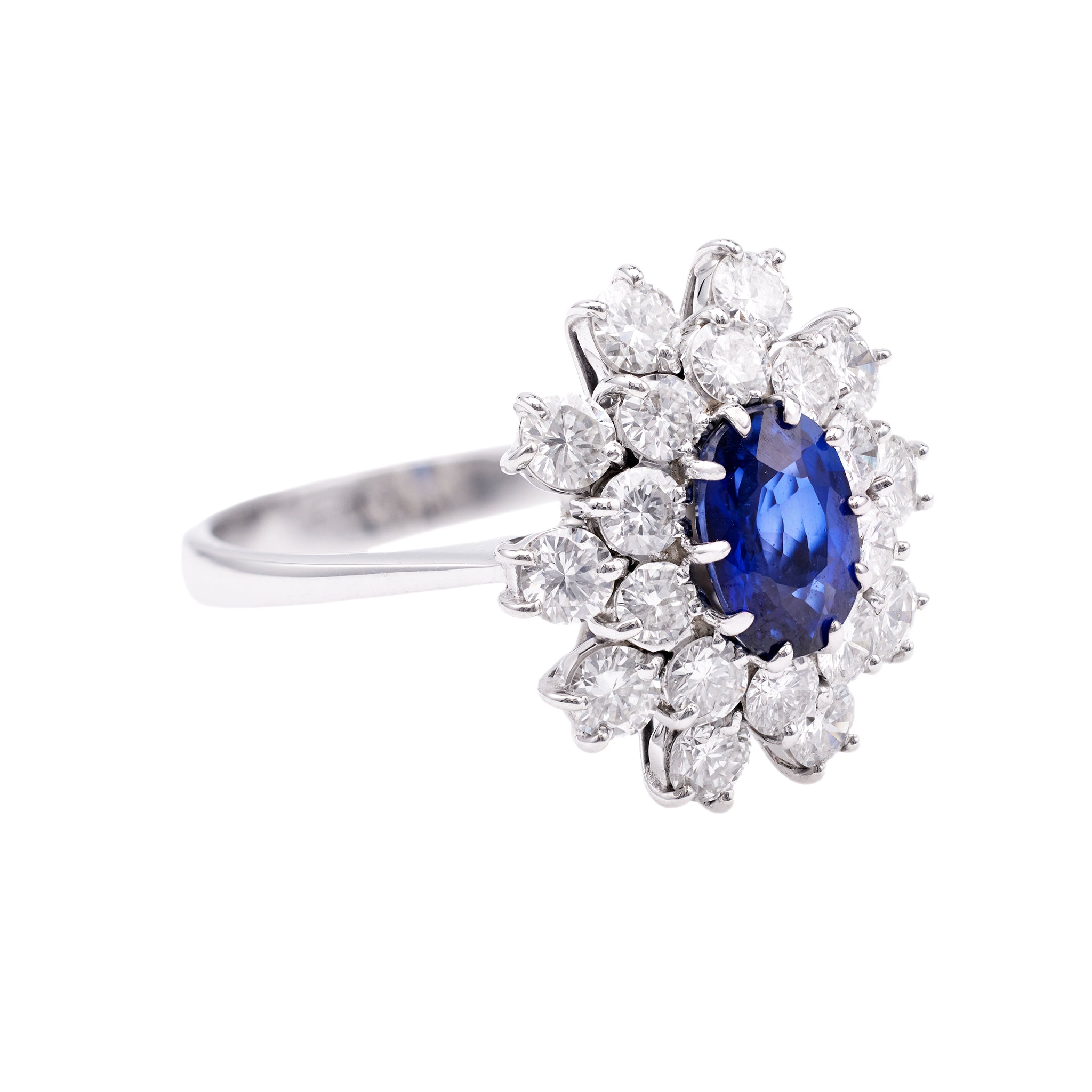 Vintage Sapphire Diamond 18k White Gold Cluster Ring Rings Jack Weir & Sons   