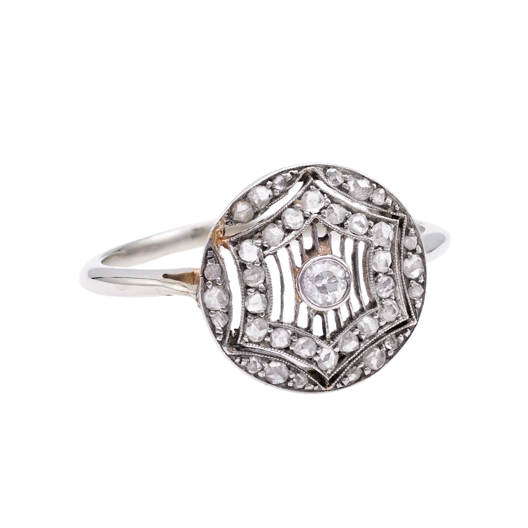 Edwardian Diamond 18k Gold Platinum Filigree Ring Rings Jack Weir & Sons   