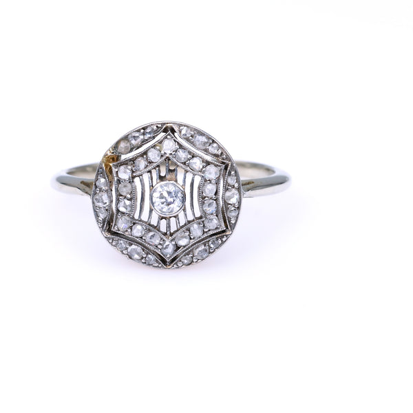 Edwardian Diamond 18k Gold Platinum Filigree Ring