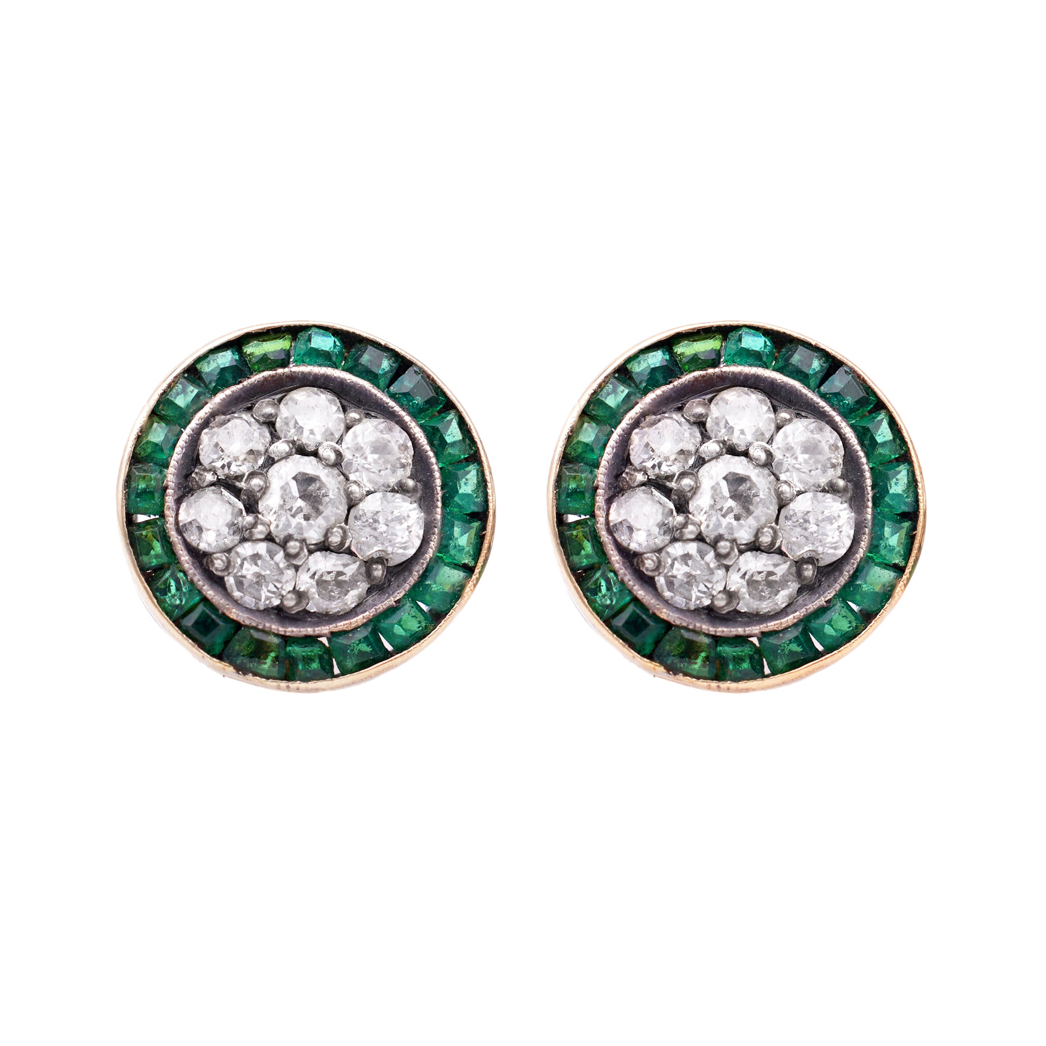 Pair of Art Deco Diamond and Emerald Stud Earrings Earrings Jack Weir & Sons   