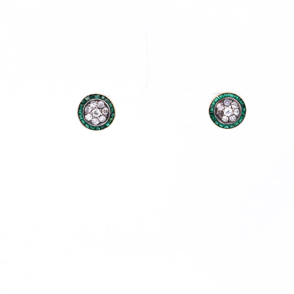 Pair of Art Deco Diamond and Emerald Stud Earrings