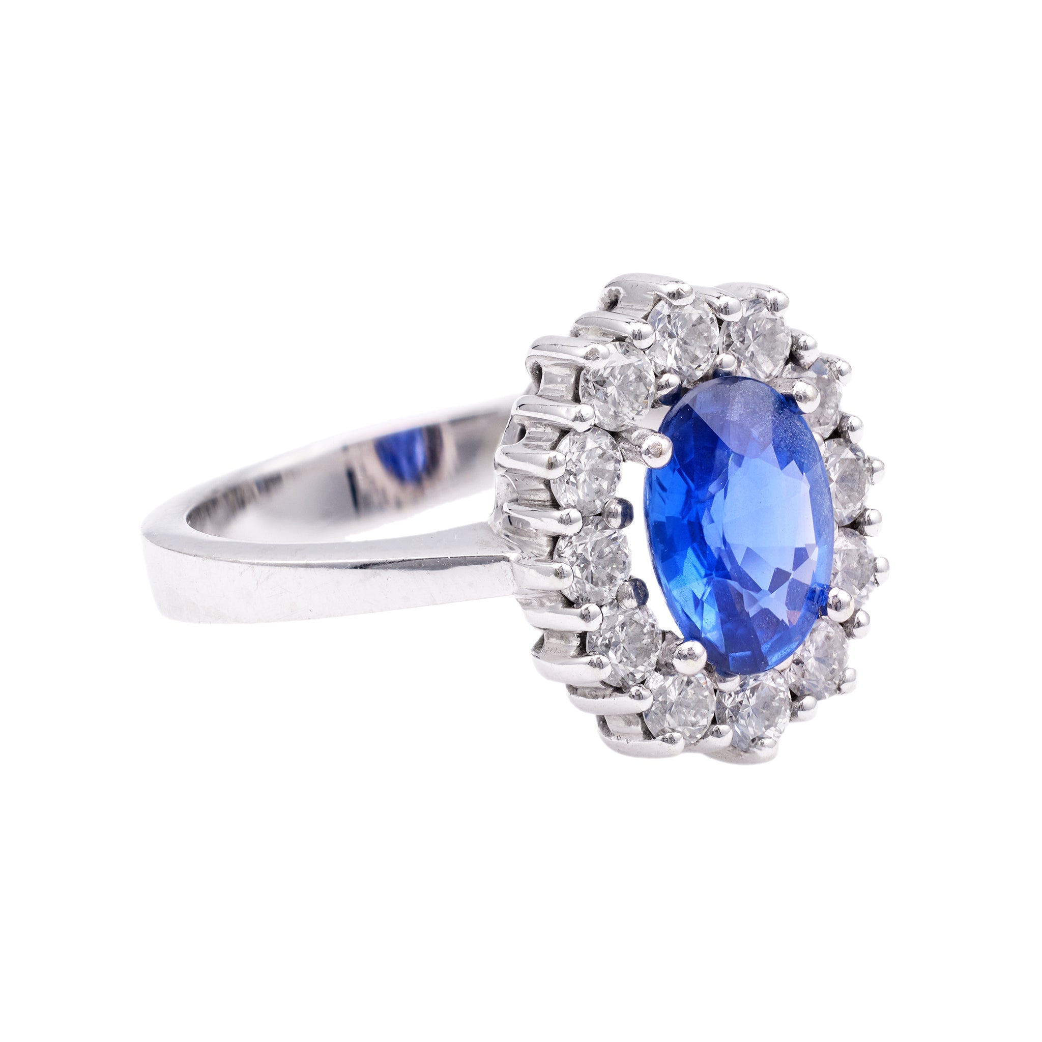 Vintage Sapphire Diamond 14k White Gold Cluster Ring Rings Jack Weir & Sons   
