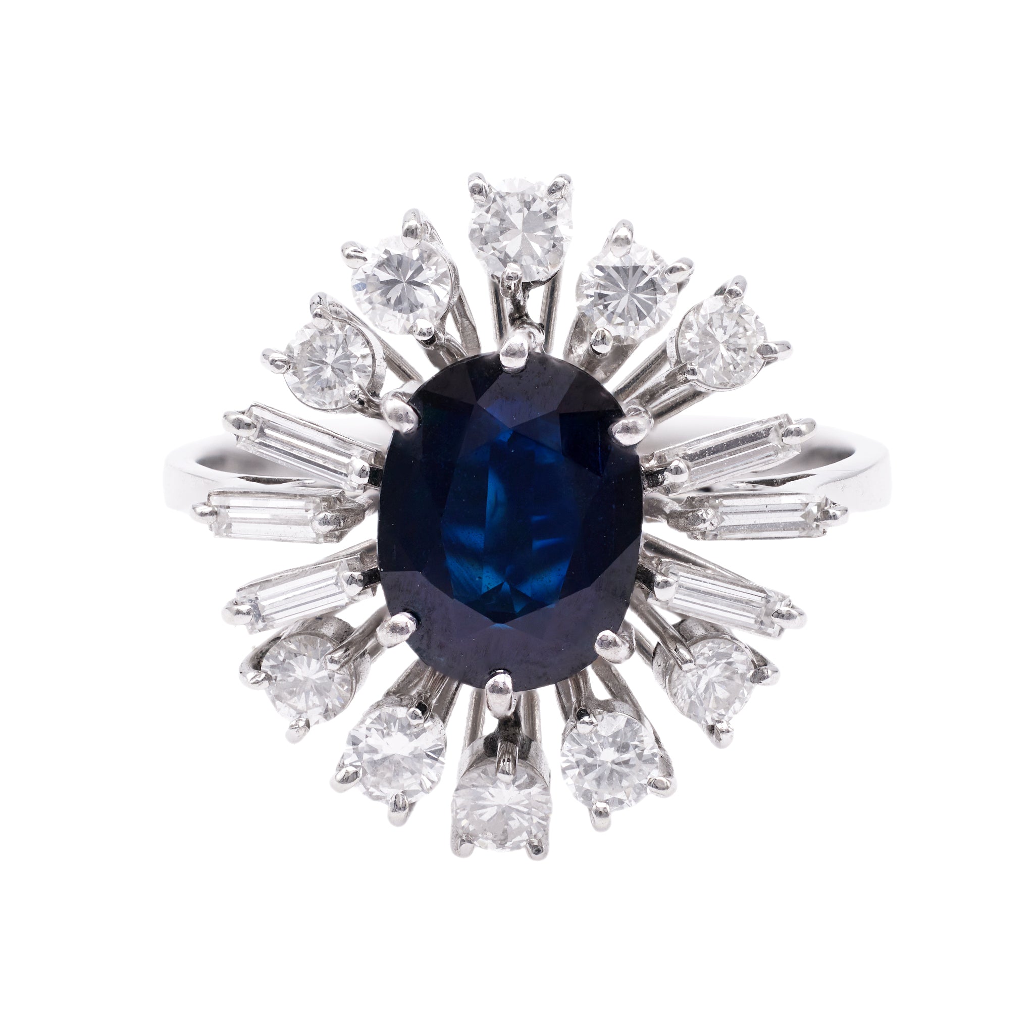 Vintage Sapphire Diamond 18k White Gold Cluster Ring Rings Jack Weir & Sons   