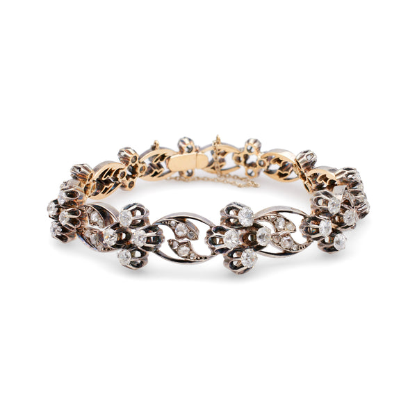Belle Époque French Diamond Silver 18k Rose Gold Bracelet Bracelets Jack Weir & Sons   
