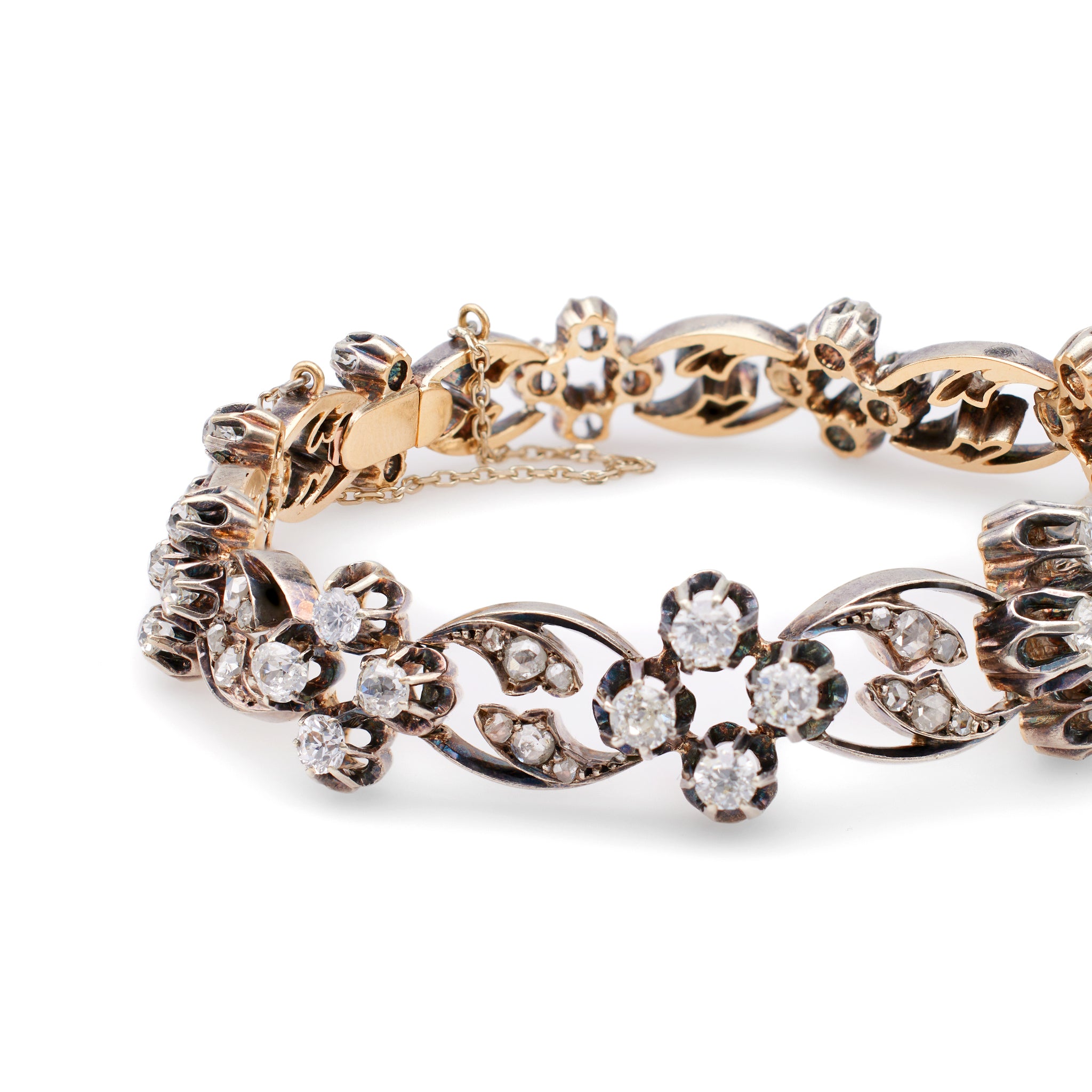 Belle Époque French Diamond Silver 18k Rose Gold Bracelet Bracelets Jack Weir & Sons   