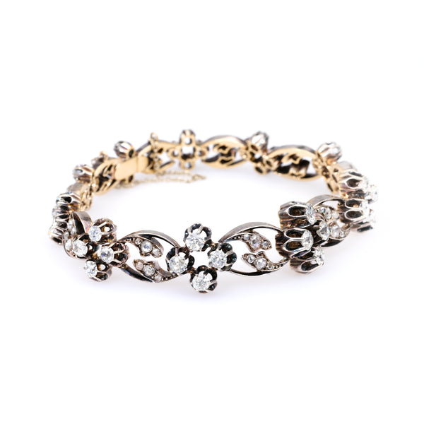 Belle Époque French Diamond Silver 18k Rose Gold Bracelet