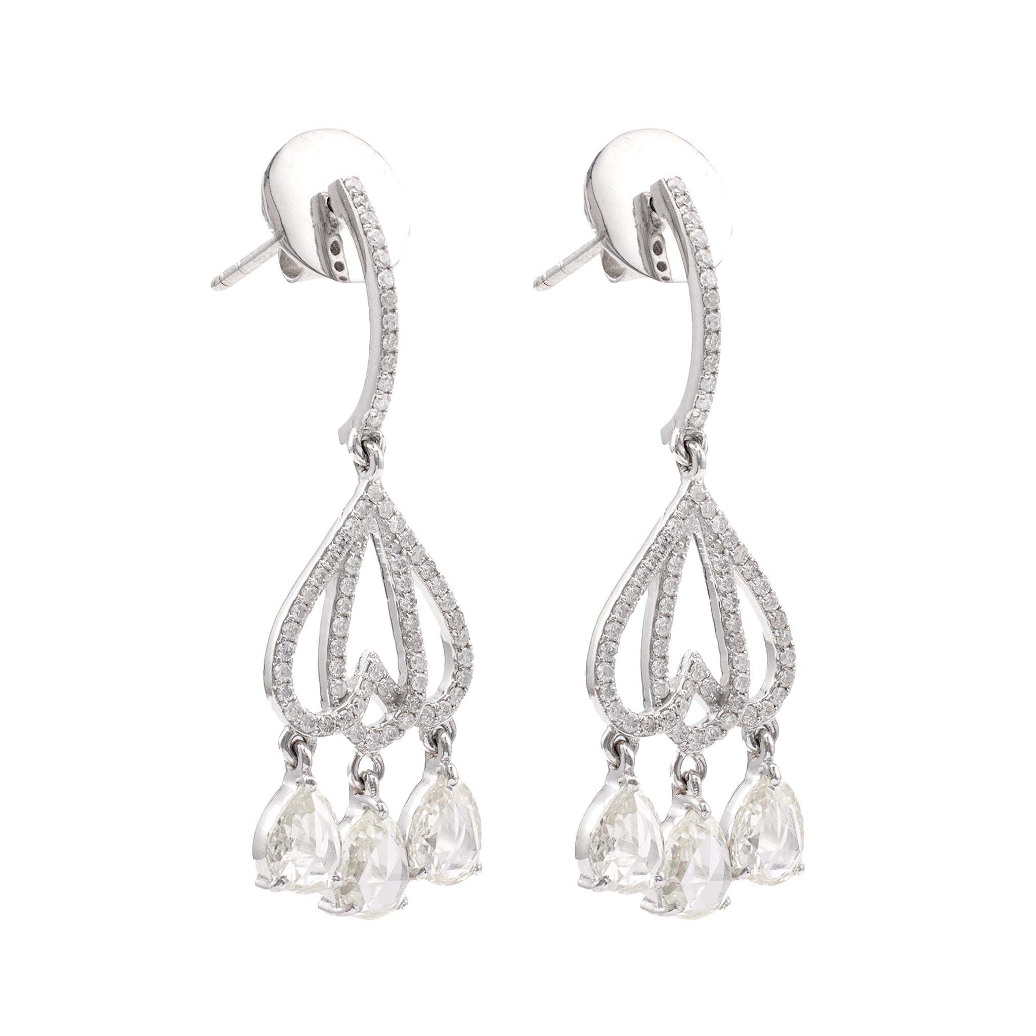 Pair of Rose Cut Diamond Platinum Dangle Earrings Earrings Jack Weir & Sons   