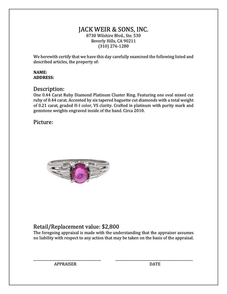 0.44 Carat Ruby Diamond Platinum Cluster Ring Rings Jack Weir & Sons   