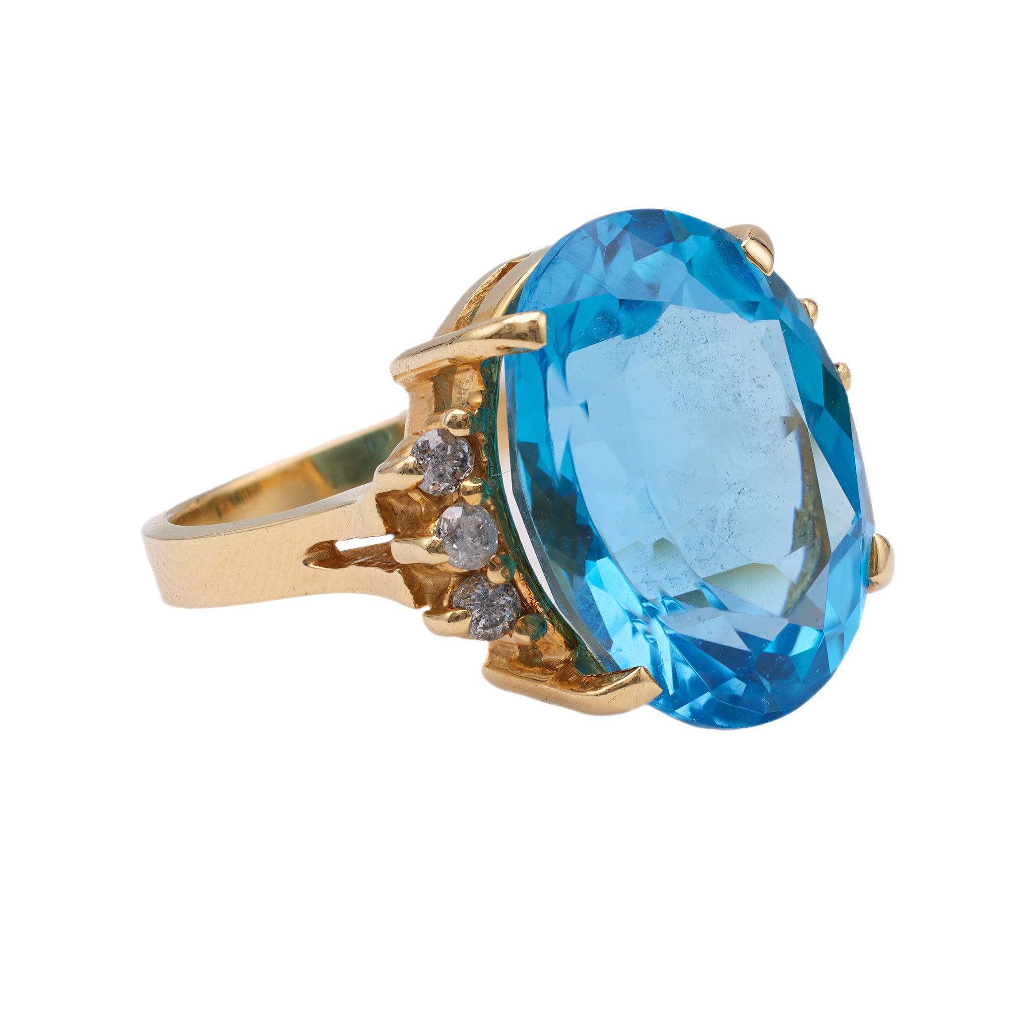 Vintage Swiss Blue Topaz Diamond 14k Yellow Gold Ring Rings Jack Weir & Sons   