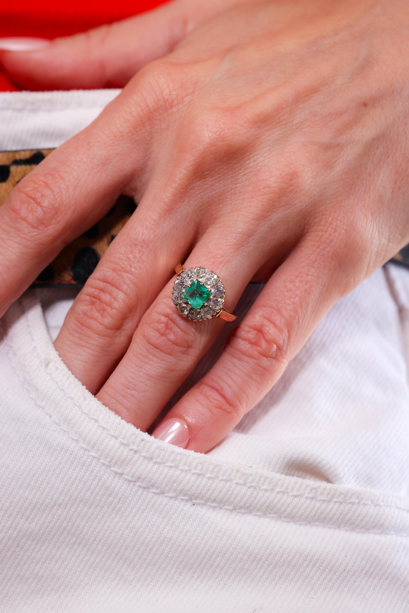 Victorian Emerald Diamond Yellow Gold Cluster Ring Rings Jack Weir & Sons   