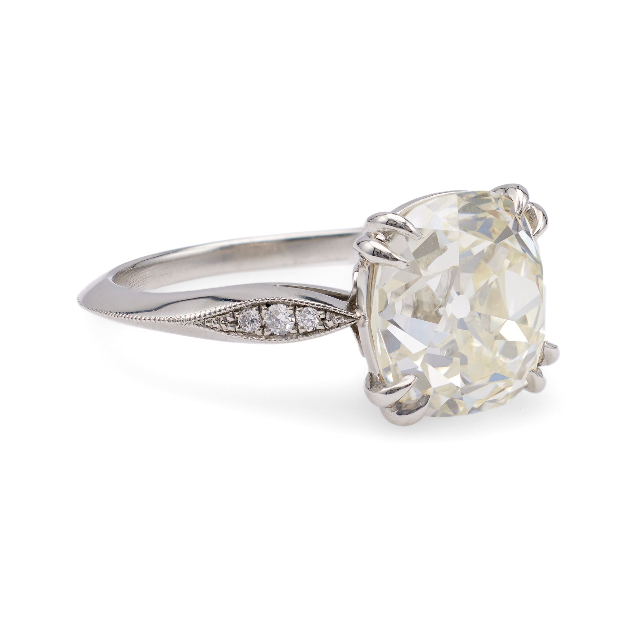 GIA 4.39 Carat Old Mine Cut Diamond Platinum Ring Rings Jack Weir & Sons   
