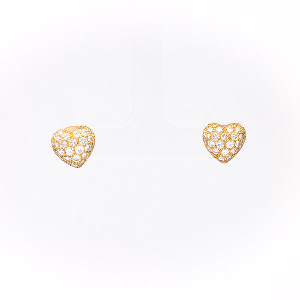 Pair of Cartier 1.20 Carat Total Weight Diamond 18k Yellow Gold Heart Stud Earrings