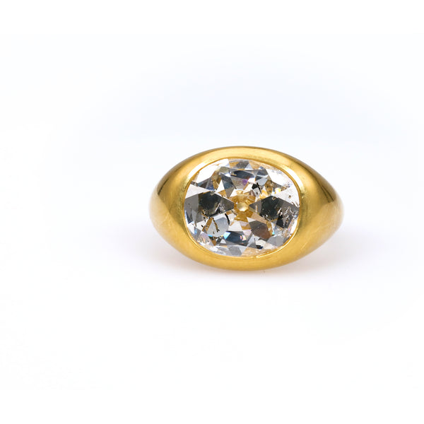 GIA 3.09 Carat Old Mine Cut Diamond 20k Yellow Gold Ring