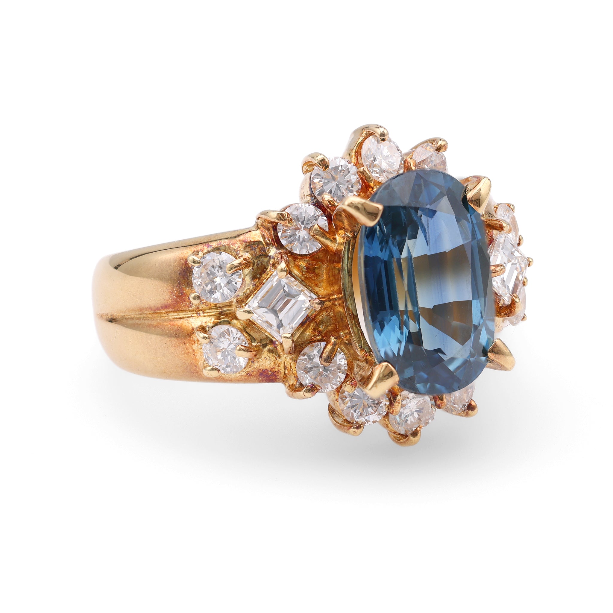 Vintage GIA 2.70 Carat Thai Sapphire Diamond 18k Yellow Gold Ring Rings Jack Weir & Sons   