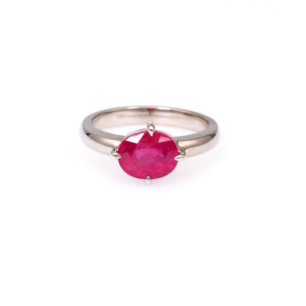 Vintage 2.84 Carat Ruby 18k White Gold Solitaire Ring