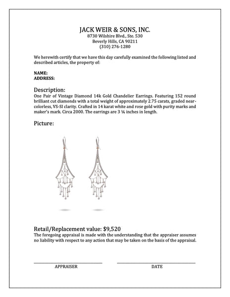 Pair of Vintage Diamond 14k Gold Chandelier Earrings Earrings Jack Weir & Sons   